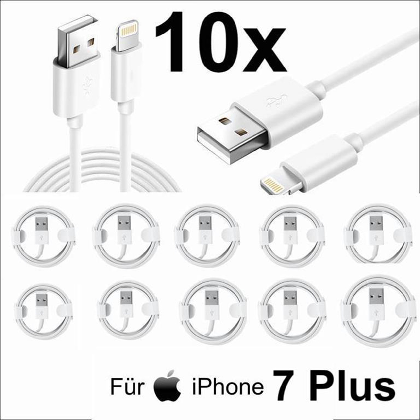 10x iPhone 7 Plus Lightning auf USB Kabel 1m Ladekabel